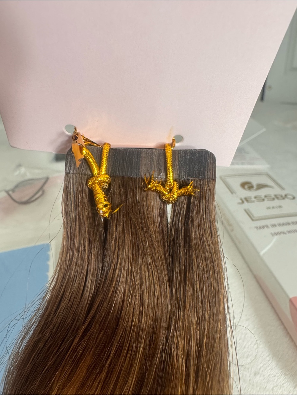 Jessbo Tape-In Human Hair Extensions - Dark Brown with Caramel Highlights - Picture 8 of 11
